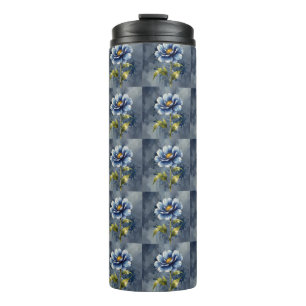 Blue flower watercolour pattern thermal tumbler