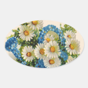 Blue Flower Watering Can Oval Sticker