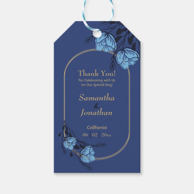 Blue Flower Wedding  Gift Tags (Front)