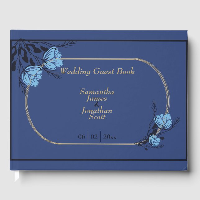 Blue Flower Wedding Guest Book (Front)