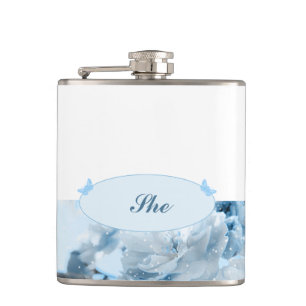 Blue Flower Wedding Invitation Hip Flask