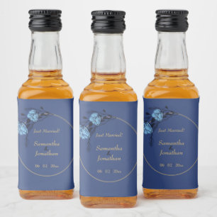 Blue Flower Wedding Liquor Bottle Label
