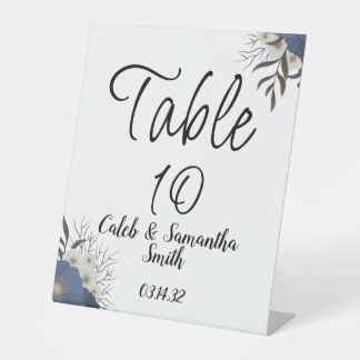 Blue flower wedding pedestal sign
