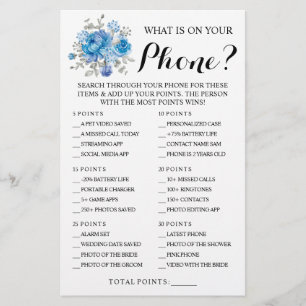 Blue flower What is on your Phone Shower Game Card