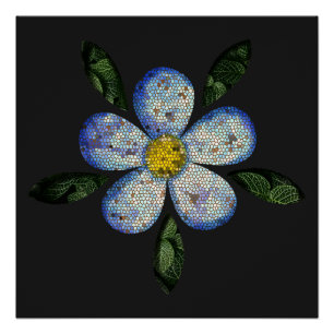 Blue Flower with Dark Sheets in Modern Composition Poster