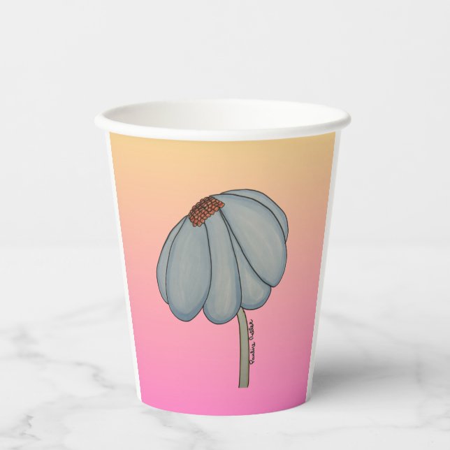 Blue flower with pink background paper cups (Front)