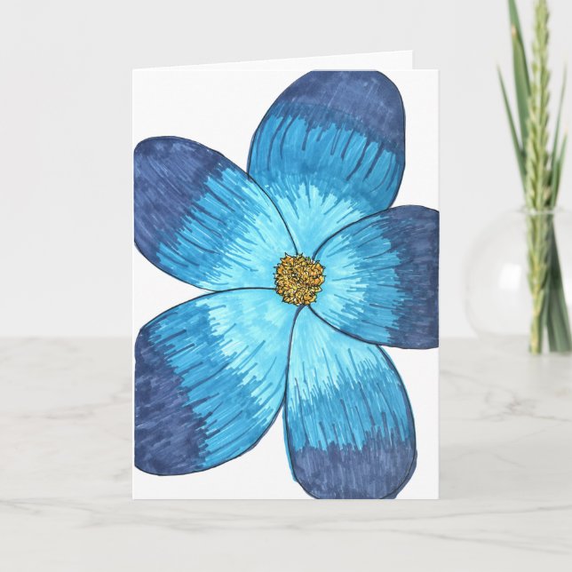 Blue Flower with white background blank Card (Front)