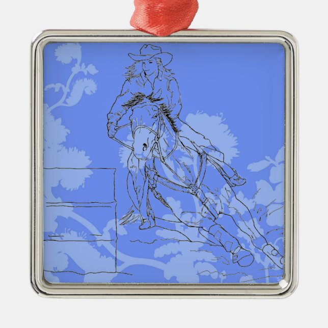 Blue Flowered Barrel Racer Metal Ornament (Front)