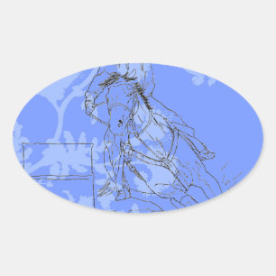 Blue Flowered Barrel Racer Oval Sticker