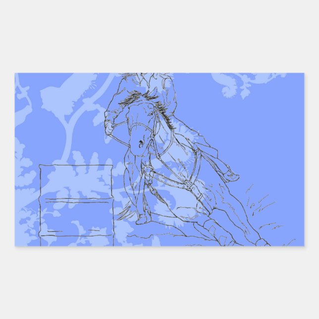 Blue Flowered Barrel Racer Rectangular Sticker (Front)