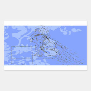 Blue Flowered Barrel Racer Rectangular Sticker