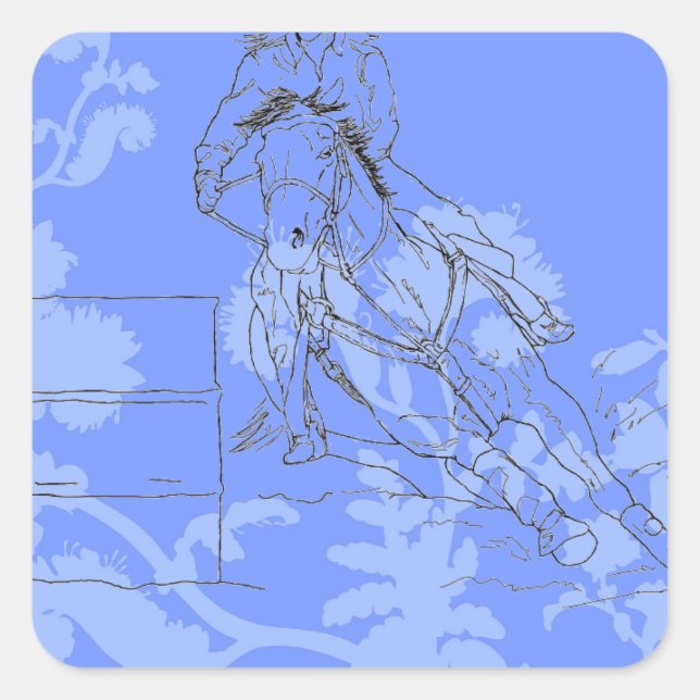 Blue Flowered Barrel Racer Square Sticker (Front)