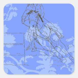 Blue Flowered Barrel Racer Square Sticker
