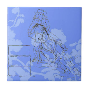 Blue Flowered Barrel Racer Tile