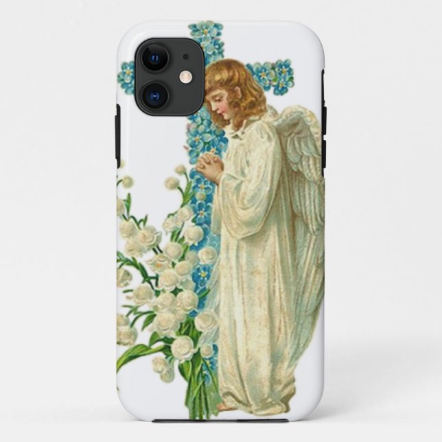 Blue Flowered Christian Cross Case-Mate iPhone Case (Back)