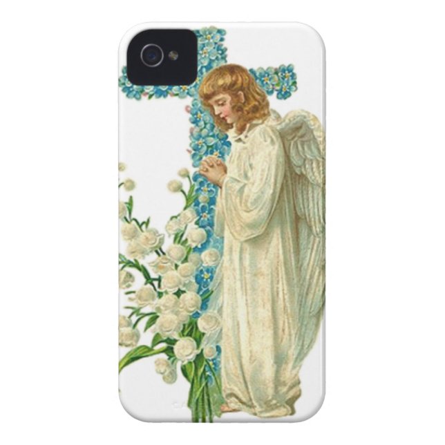 Blue Flowered Christian Cross Case-Mate iPhone Case (Back)