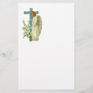 Blue Flowered Christian Cross Stationery