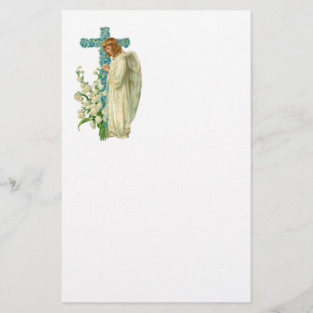 Blue Flowered Christian Cross Stationery (Front)