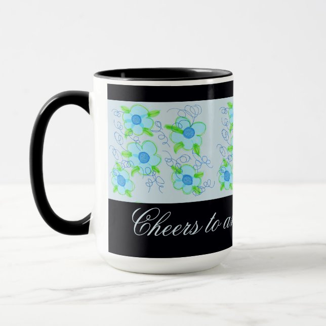 Blue Flowered Coffee Mug (Left)