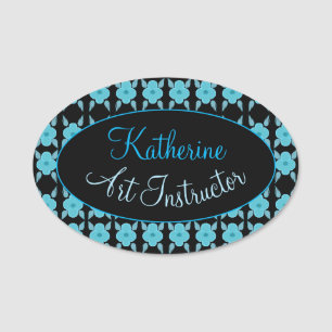 Blue Flowered Personalised Name Tag