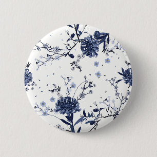Blue flowers 6 cm round badge