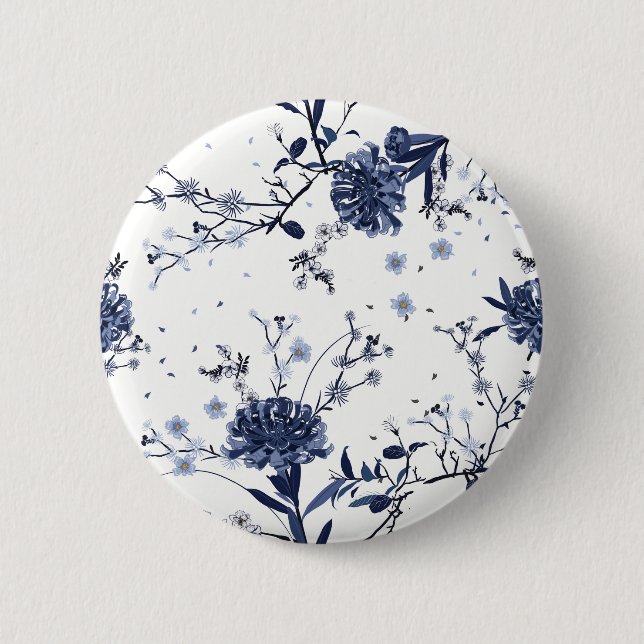 Blue flowers 6 cm round badge (Front)