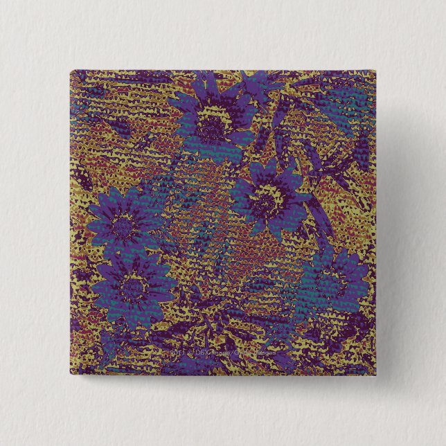 Blue flowers against leaf camouflage pattern 15 cm square badge (Front)