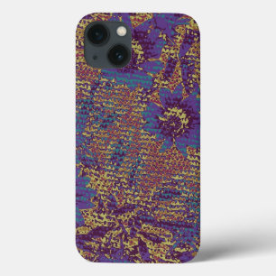 Blue flowers against leaf camouflage pattern iPhone 13 case
