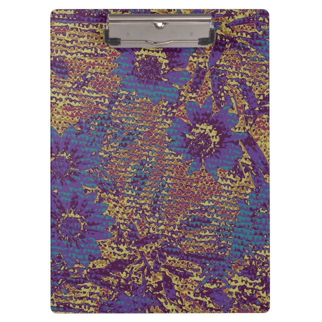 Blue flowers against leaf camouflage pattern clipboard (Front)