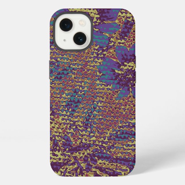 Blue flowers against leaf camouflage pattern iPhone case (Back)