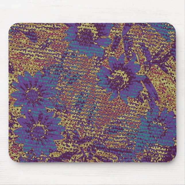 Blue flowers against leaf camouflage pattern mouse pad (Front)