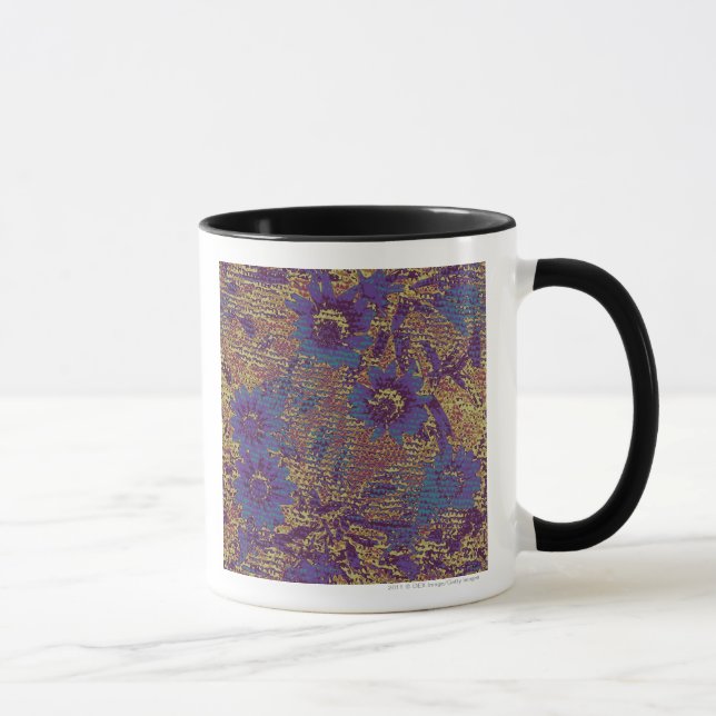 Blue flowers against leaf camouflage pattern mug (Right)