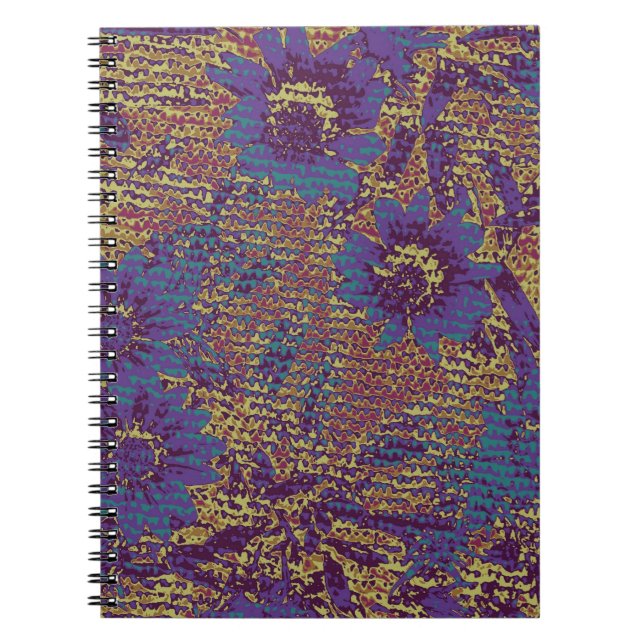 Blue flowers against leaf camouflage pattern notebook (Front)