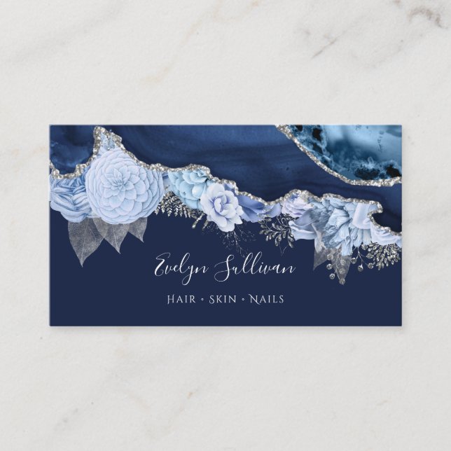 blue flowers agate design business card (Front)