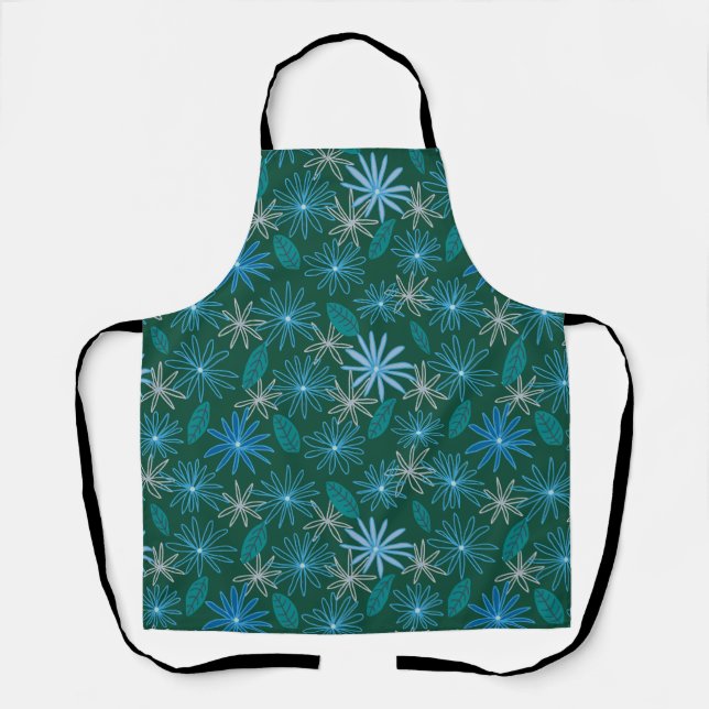 Blue Flowers Among Forest Green Apron (Front)