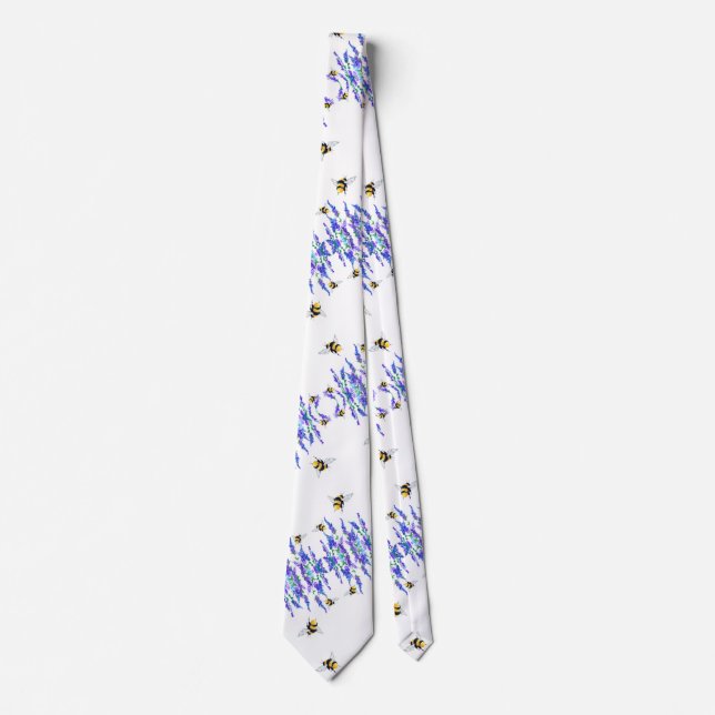 Blue Flowers and Bee Neck Tie (Front)