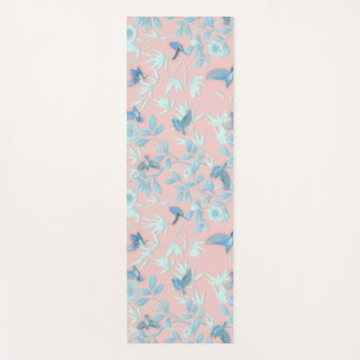 blue flowers and bird ,Background light rose colou Yoga Mat