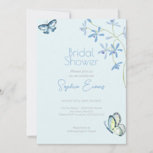 Blue Flowers and Butterflies Blue Bridal Shower Invitation