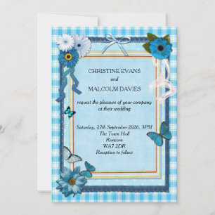 Blue Flowers and Butterflies Invitation