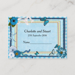 Blue Flowers and Butterflies Place Card