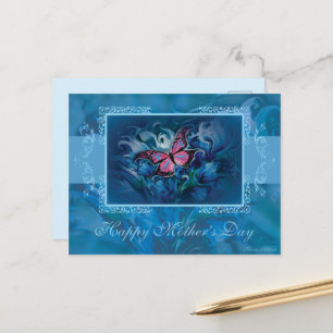 Blue Flowers and Butterfly Mother's Day Postcard