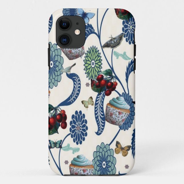 Blue Flowers and Cupcakes Case-Mate iPhone Case (Back)