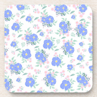 Blue flowers and green leaves coaster