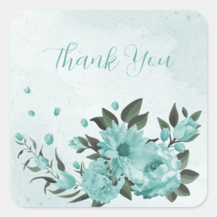 blue flowers and green leaves wedding thank you  square sticker