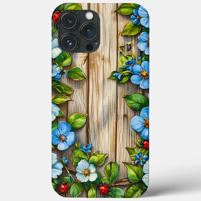 Blue flowers and ladybugs Case-Mate iPhone case (Back)
