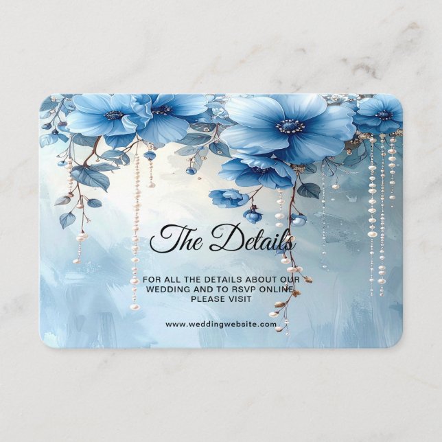 Blue Flowers and Pearls Detail Enclosure Card (Front)