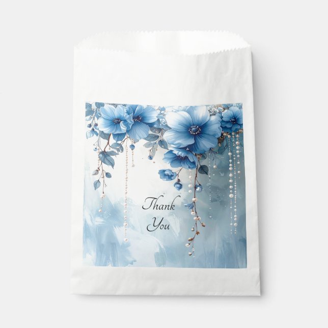 Blue Flowers and Pearls Favor Bag (Front)