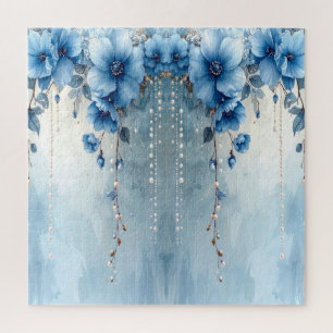 Blue Flowers and Pearls Jigsaw Puzzle