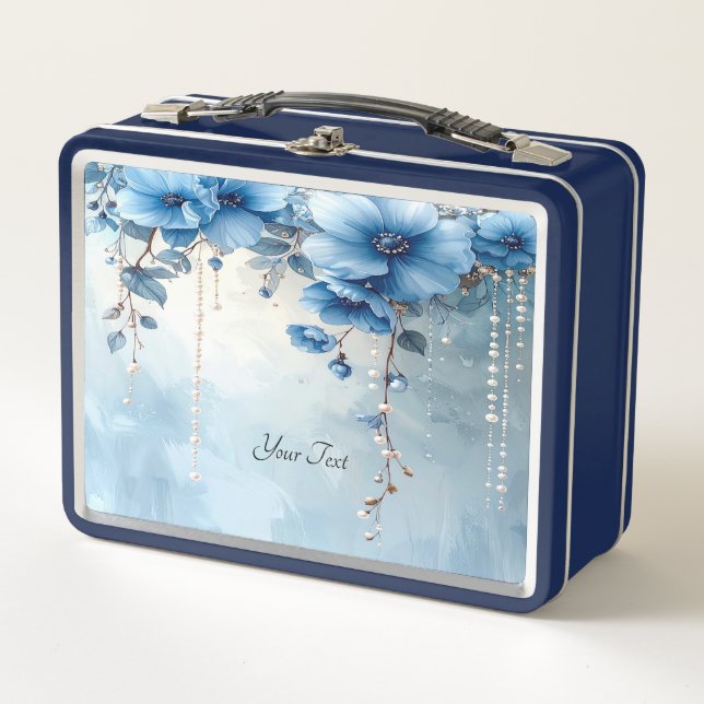 Blue Flowers and Pearls Lunch box (Front)