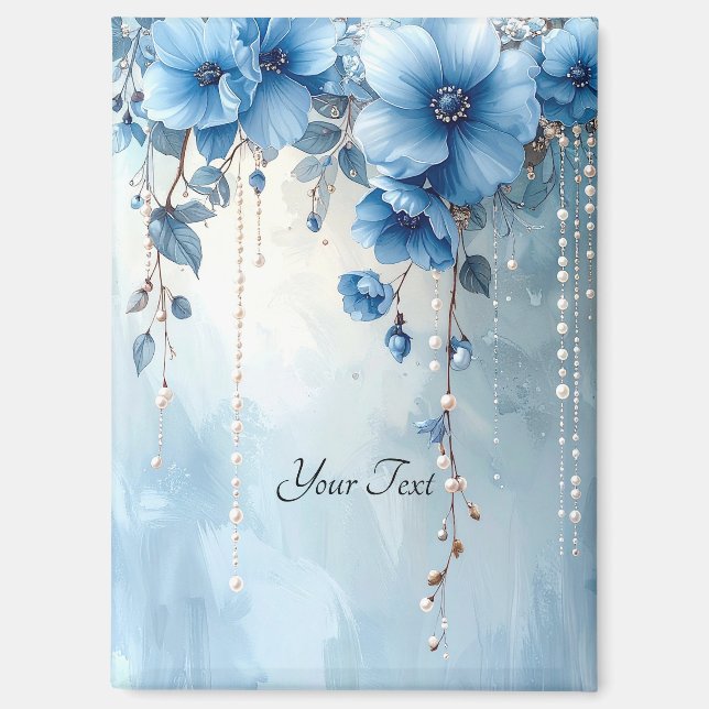 Blue Flowers and Pearls Magnet (Front)